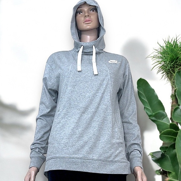Nike Women’s Gym CLC Funnel Hoodie in Birch Grey with Seamed Pockets - Picture 12 of 16